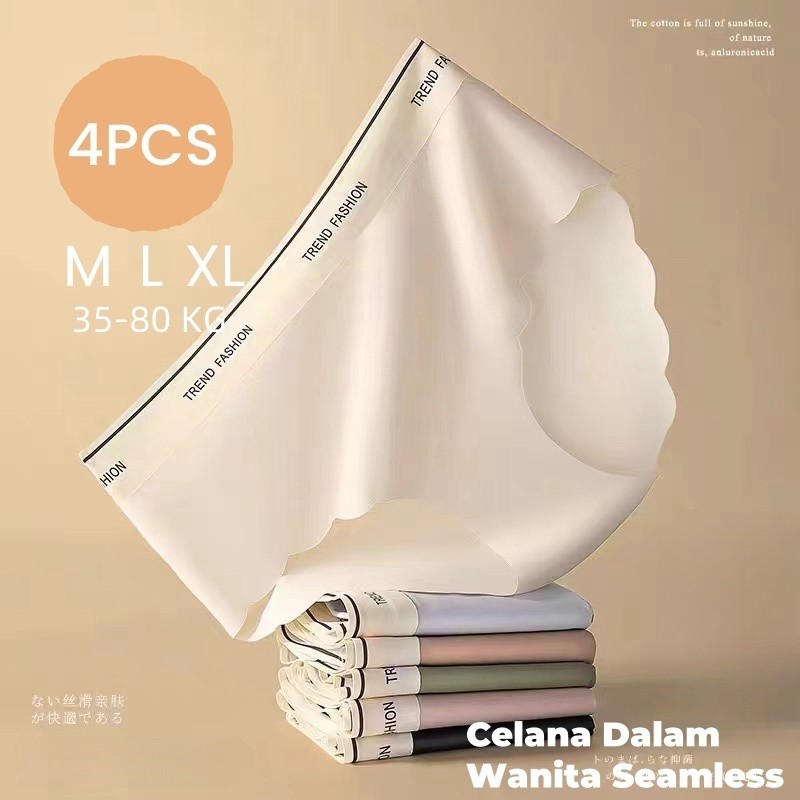 PROMOPAKET 4 PCS Seamless Celana Dalam Wanita Ice Silk|Seamless Panties Premium Lembut|celana dalam 