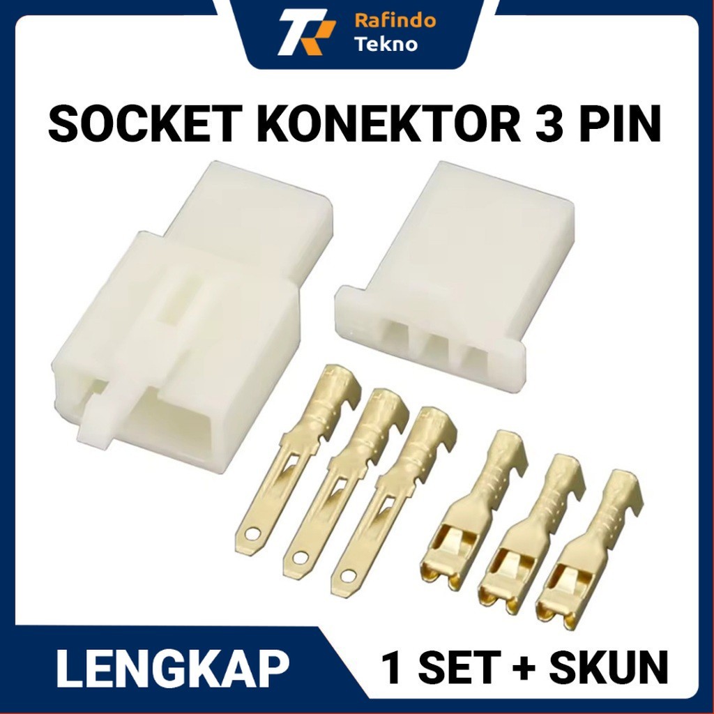 Soket Konektor Kabel 3 Pin Lengkap 1 set + Skun | Soket Motor | Soket Mobil | Konektor Kabel