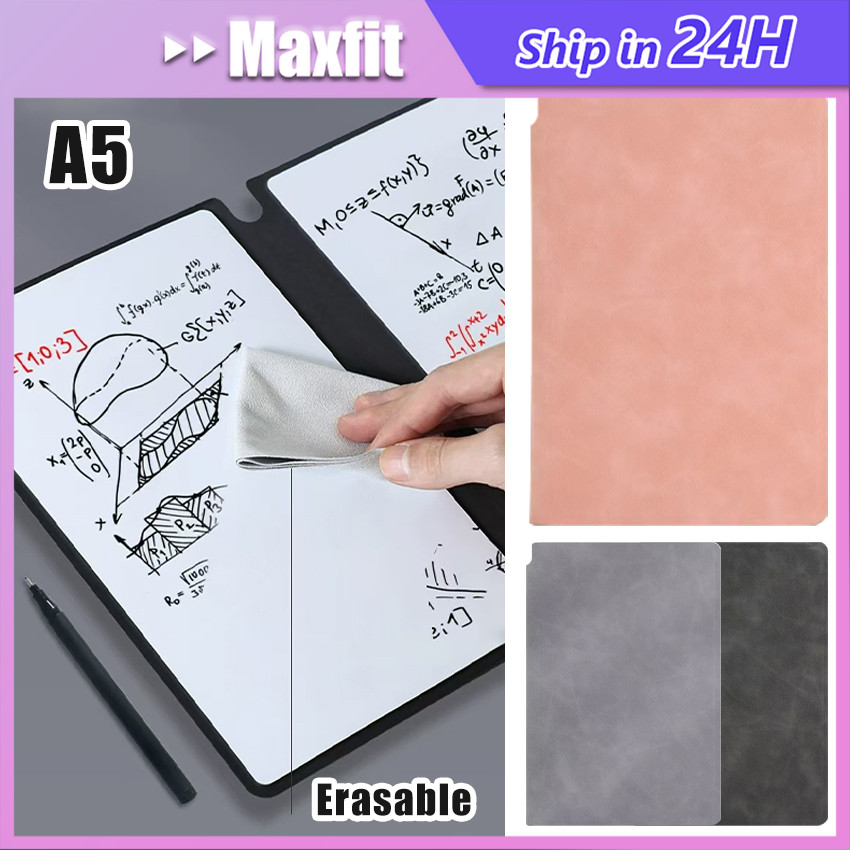 3Pcs/set Papan Tulis Portable A5 Buku Catatan Whiteboard Notebook PU Leather with Pen & Kain Pembers