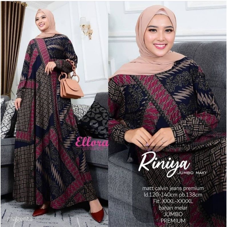 CG49IJ AM - RINIYA Maxy Gamis Wanita Batik Calvin Jeans Terbaru Jumbo Bigsize Oversize LD100-110 XL-