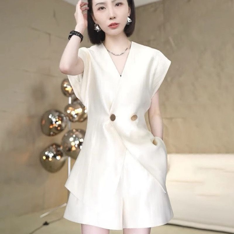 NAYOU - Adele Set Setelan Blazer Wanita Tanpa Lengan Elegant Look Premium Cream