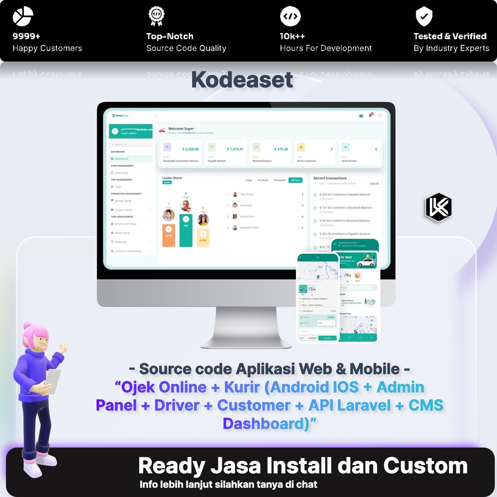 Source Code Aplikasi Ojek Online & Kurir Siap Pakai Android iOS + Admin Panel + Driver & Customer + 