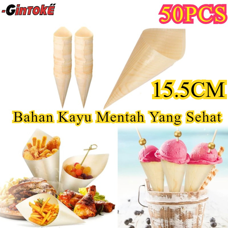 50PCS/Set Cone Ice Cream Kecil/ Bahan Wooden Peralatan Pesta Wadah/ Cone Es Krim Wooden Digunakan