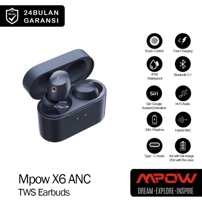 MPOW X6 TWS ANC Active Noise Cancelling True Wireless Earbuds/Earphone