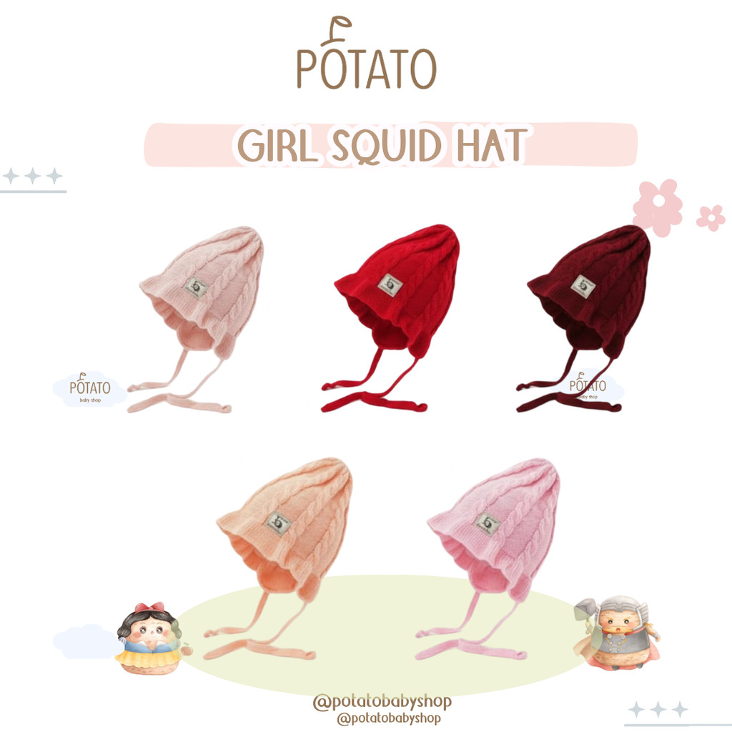 CL Girl Squid Hat - Topi Rajut Anak Perempuan Tali Kepang LucuTopi Baby