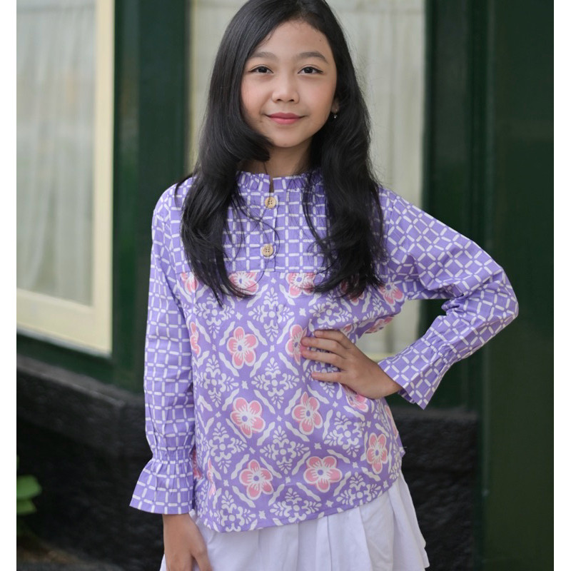 KOKKISHOP  BATIK KIDS BLUS BATIK ANAK MERRY HIJAB LENGAN PANJANG LUCU MODERN STYLE LILAC SAGE MERAH 