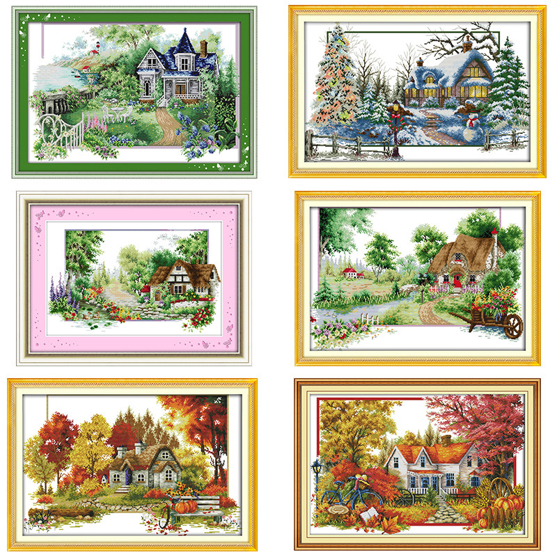 Four Seasons Scenery Series Cross Stitch Kit DIY Landscape Pattern 14CT 11CT Embroidery Set Needlewo