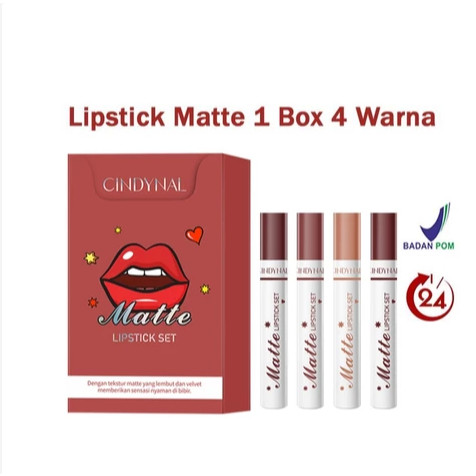 1 BOX ISI 4 PCS - CINDYNAL MATTE LIPSTICK SET BPOM HEY GIRL CINDYNAL 4 IN 1 KOREA MATTE SMOKE