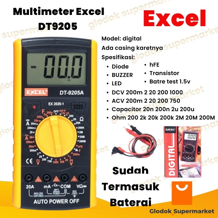 Multimeter Excel DT9205A Multitester Digital DT 9205A Tester Besar DT-9205A Avometer