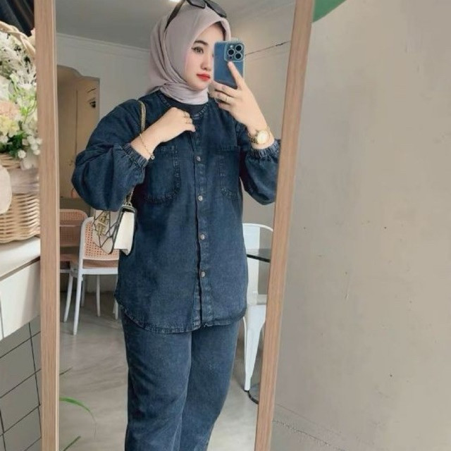 Setelan Jeans Atasan dan Celana Terbaru Jumbo LD 110-130 Muat BB 40-80 kg Terlaris Lebaran