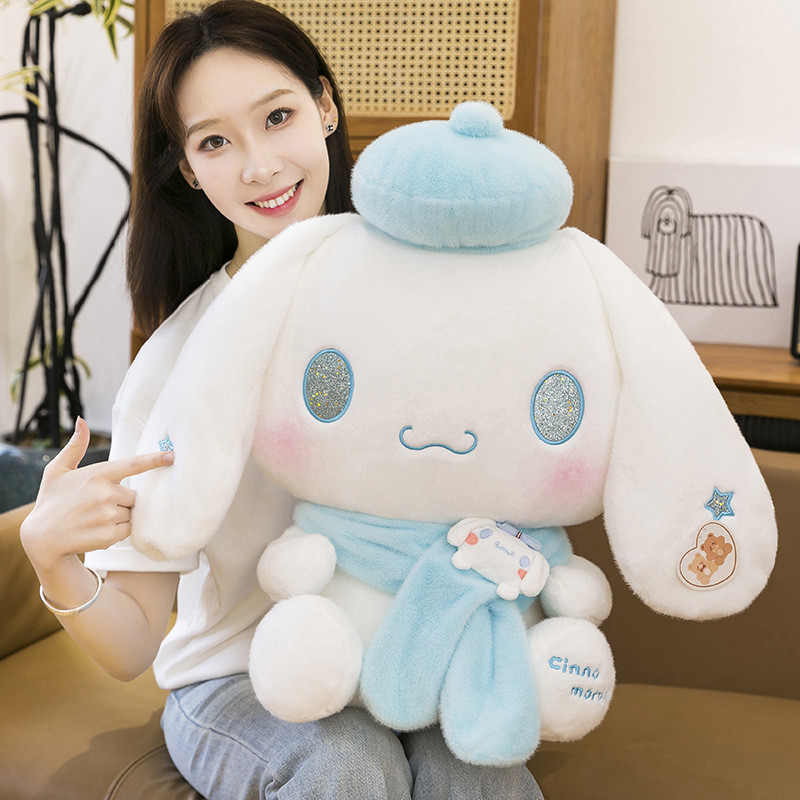 New Cartoon Sanrio Scarf Cinnamoroll Plush Toy Girl Heart-reporting Doll Pillow Birthday Gift