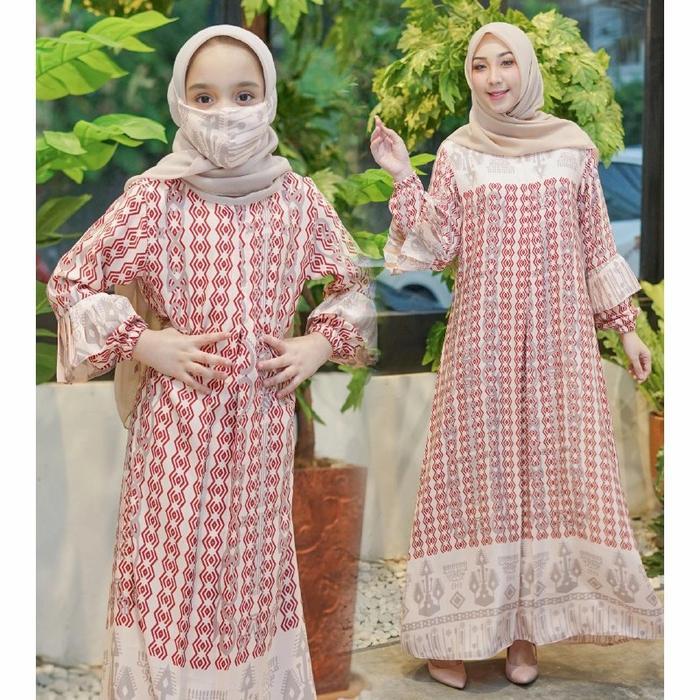 baju gamis couple ibu dan anak perempuan tazkia maxi motif 2022 - dusty