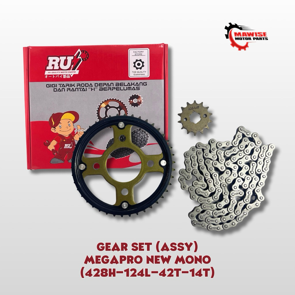 GEAR SET ASSY MEGAPRO NEW MONO 428H 124L – 42T 14T - GEARSET GIRSET GEAR GIR SET MEGAPRO MONO VERZA