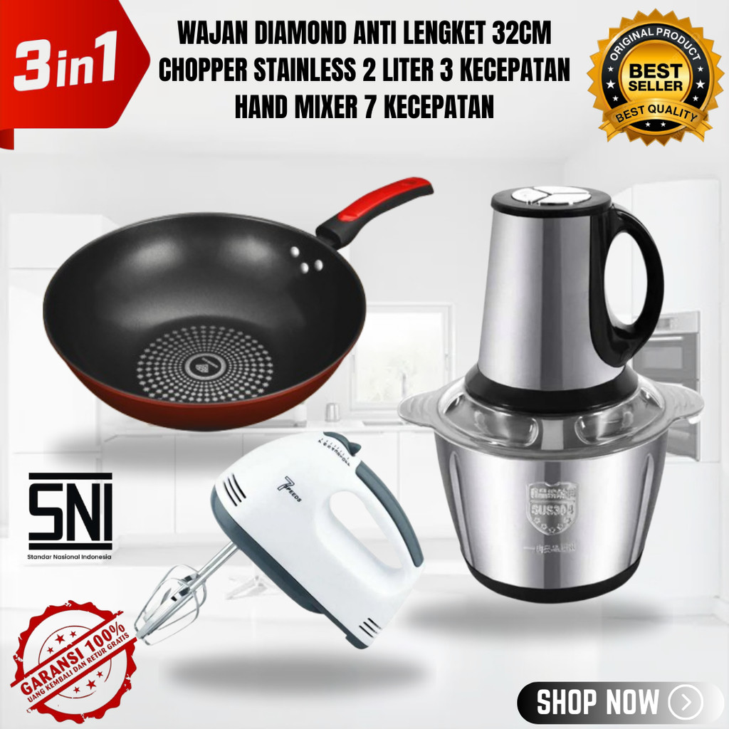 SN COD PAKET COMBO WAJAN BATU MEDIS PKT WACOMIX ( WAJAN BATU MEDIS, HAND MIXER, CHOPPER ) Kitchenwar