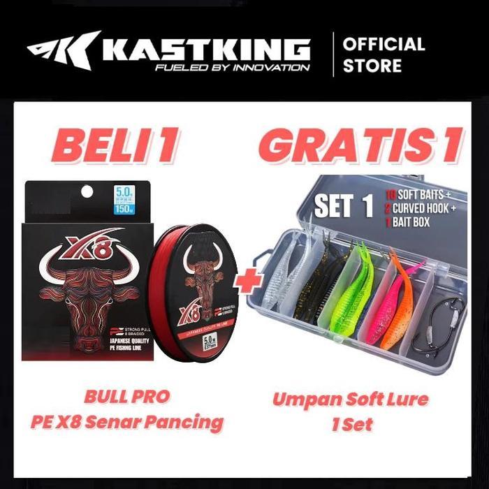 [Beli 1 Gratis 1] SEASIR Bull Pro Redbull x8 Braided Pancing  Fishing Lines (150M/10-60LB) +Umpan So