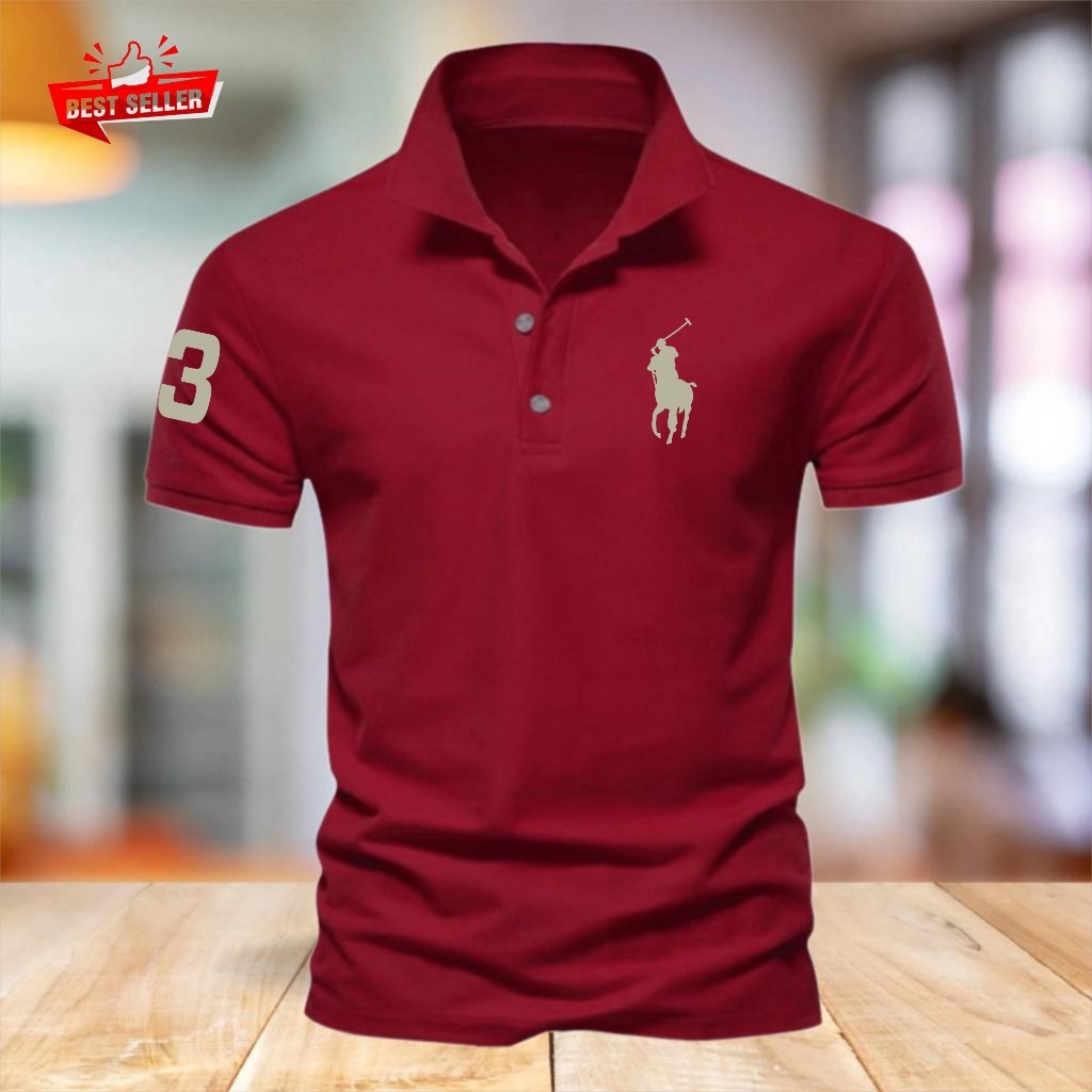 TERBARU  Kaos Polo Kerah KUDA 3 Text SILVER Baju Polo Motif Giordano 8 Quality Premium Bahan Pique, 