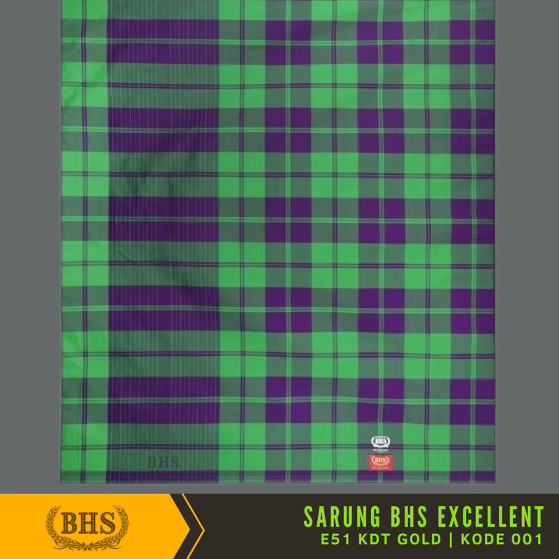 Sarung BHS Excellent Gold Motif E51 KDT Kombinasi Dua Teropong Selvedge Jacquard Sandur Bahan Mercer