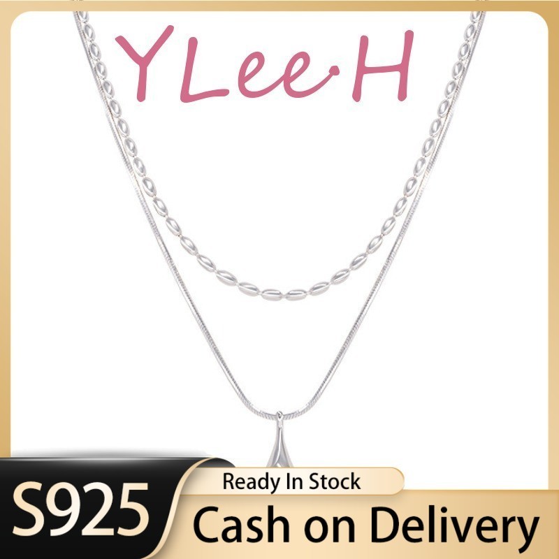 Liontin Tetes Air Lapisan Ganda Butir Beras Perak 925 Baru