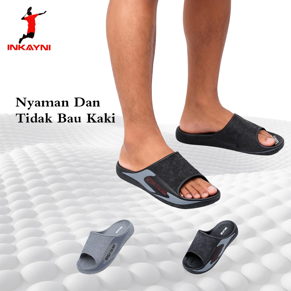 INKAYNI Sandal Pria Kamar Rumah Terbaru Anti Licin Sandal Pria Karet Empuk Tebal Anti Slip Sepatu Sa