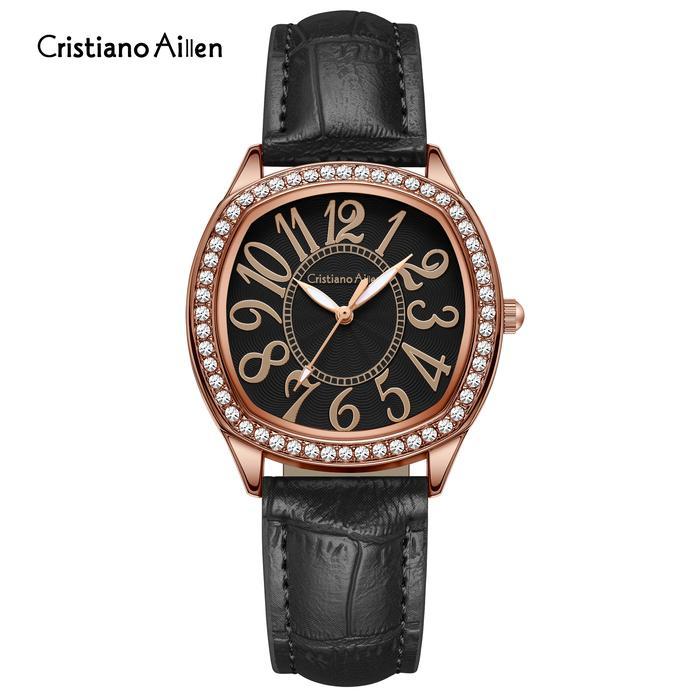 DISKON   Cristiano Aillen Jam Tangan Wanita 0863 Kulit Original Analog Kaca Stainless Watches Waterp