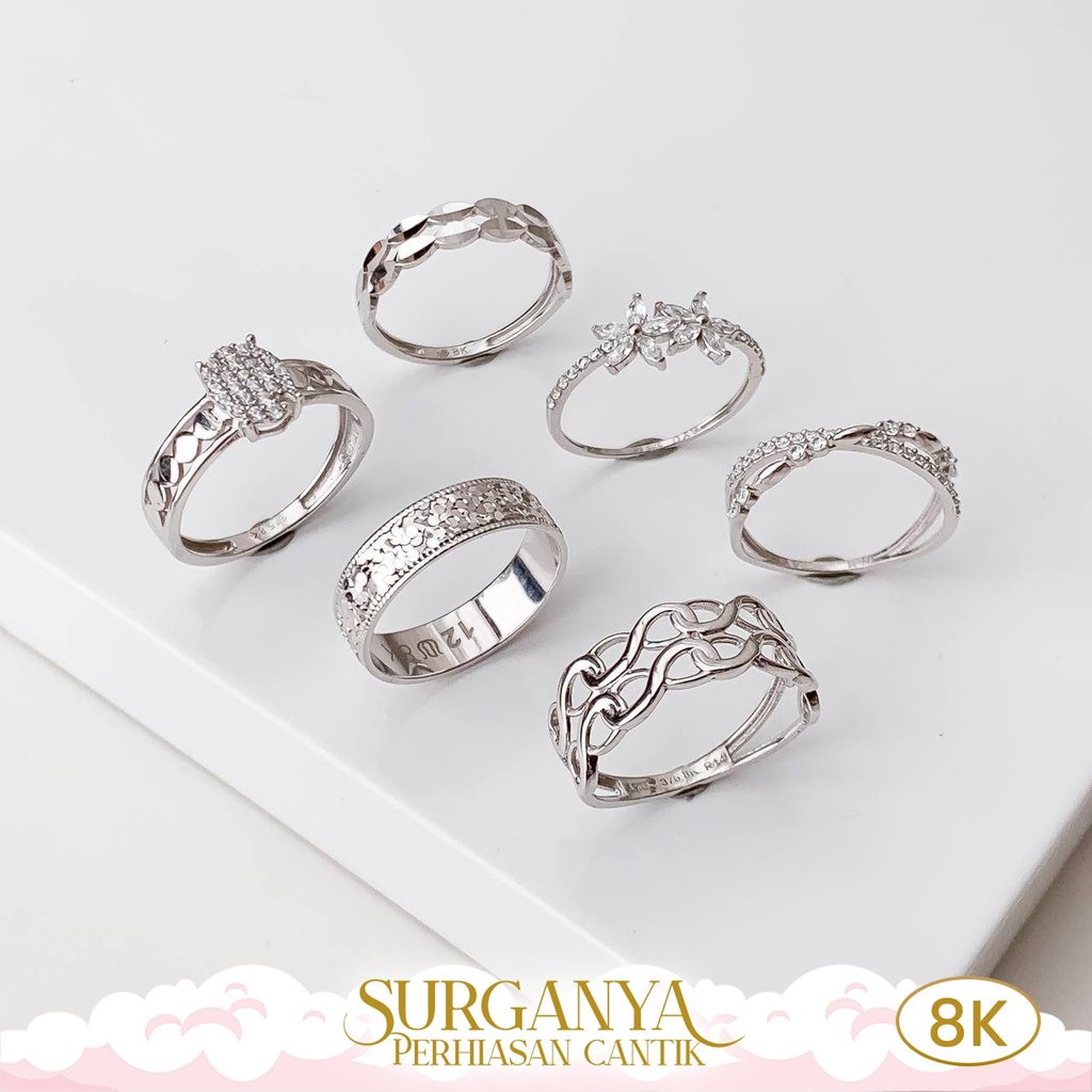 Macan Gold Cincin Emas Kadar 8K Cincin Emas Putih Model Shimmer dan Polos