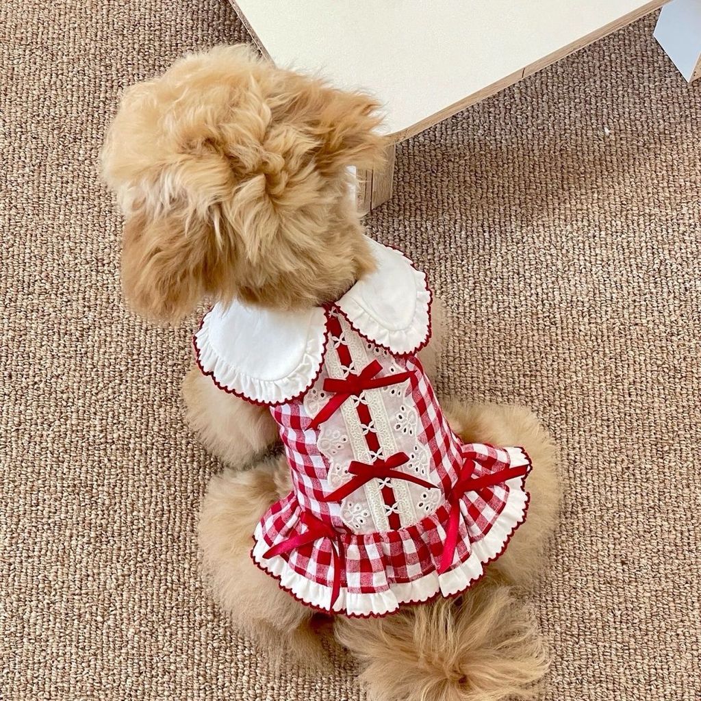 [COD]Gaun kemeja retro kotak-kotak tipis gaya anjing dan kucing