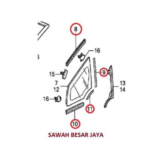 Karet Kaca Mati Segitiga Quarter Depan  Jazz S RS GE8 Top