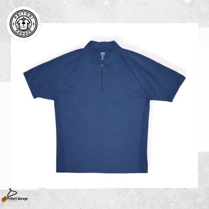 Kaos Zipper Polo Rugby Shirt Basic Uniqlo X Theory Blue Color M