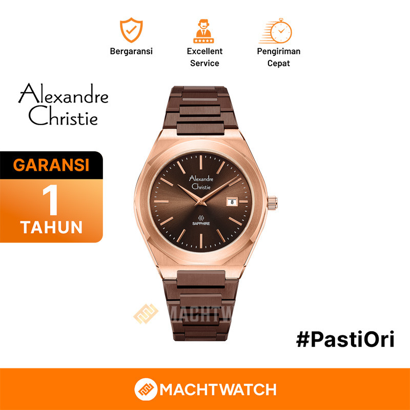 Jam Tangan Pria Alexandre Christie AC 8710 MD BROBOSG Men Sapphire Brown Dial Brown Stainless Steel 