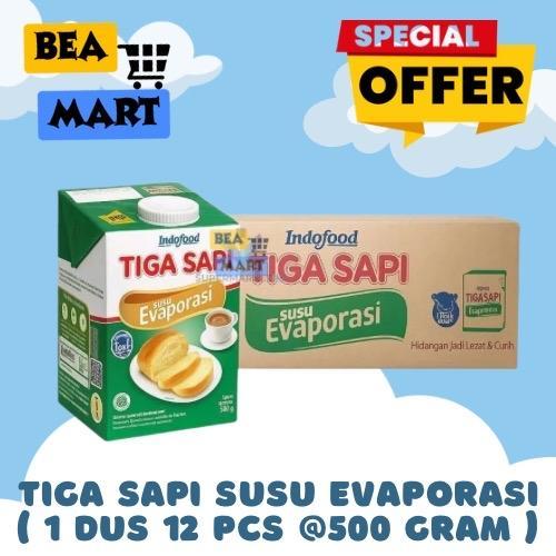 Susu Evaporasi Tiga Sapi 1 DUS Isi 12 Pcs x 500gr | Evaporated Milk 1 Karton 500 g gr gram