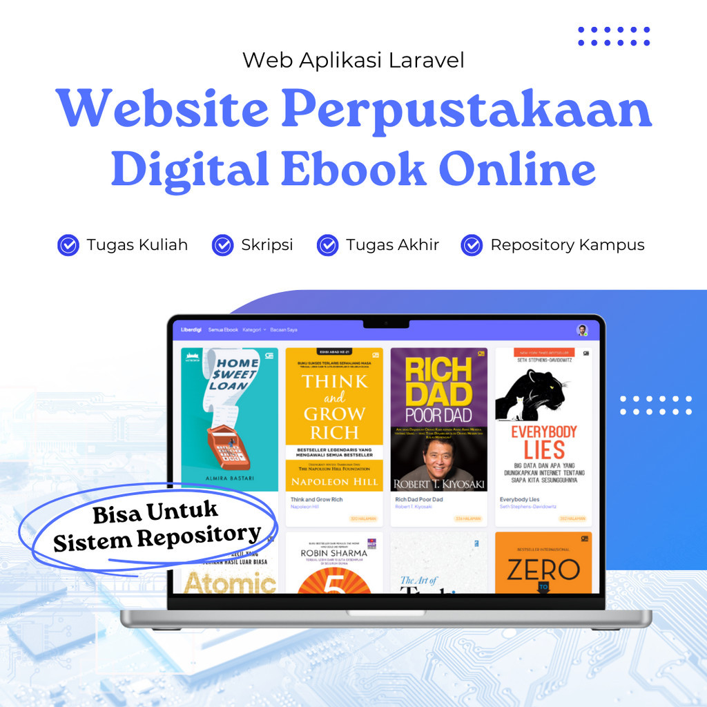 Web Aplikasi E-Library Ebook Laravel PHP MySQL | Website App Perpustakaan E-Book Repository Online S
