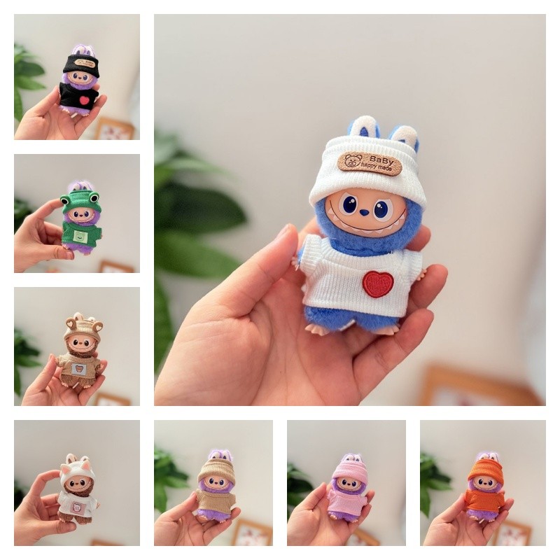 Doll Clothes For Mini Labubu 4.0 Doll Clothes Love Knit Flap Hat and T-Shirt Set Fans Gift