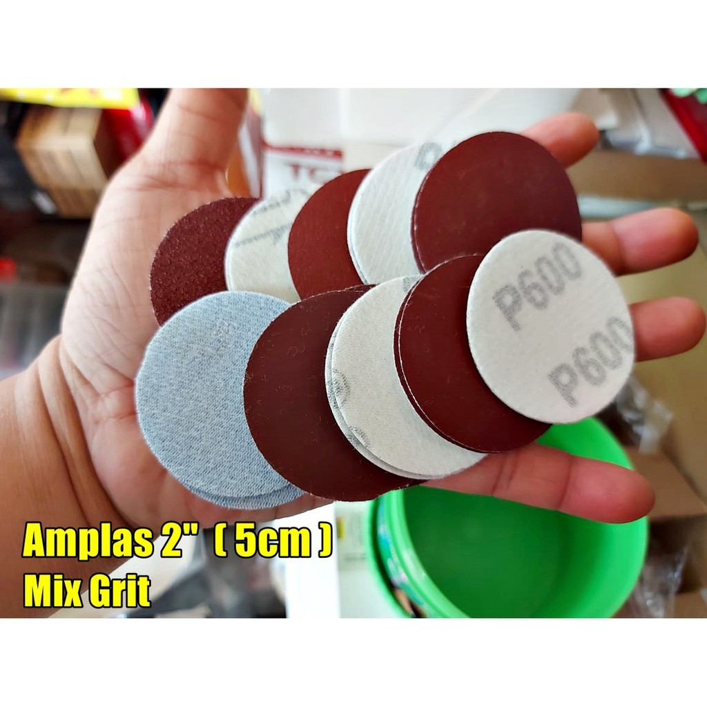 amplas 2" set 20pcs Grit campur / Sanding disc 50mm MIX Grit / kertas gosok lapis velcro 2 inch