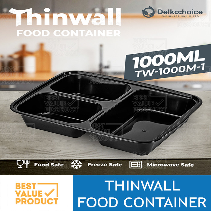 (PACK 50) Thinwall Sekat DKM Rectangle Compartment premium 3 sekat 1000 ml