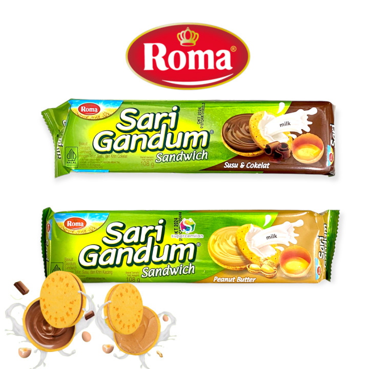 ROMA SARI GANDUM SANDWICH 108gr BISKUIT RENYAH ENAK SEHAT MAYORA SNACK KILOAN GROSIR TERMURAH MAKANA