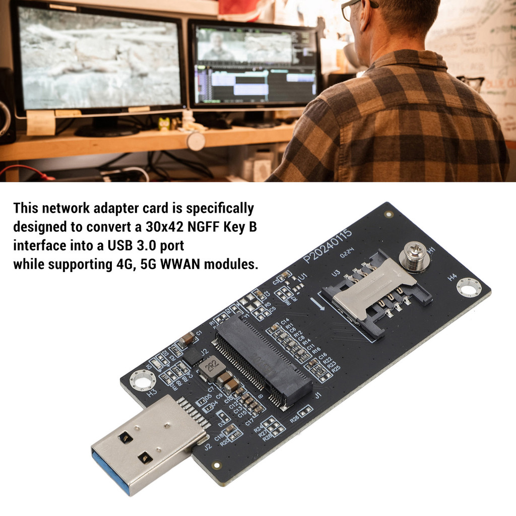 Network Adapter Card NGFF M.2 KeyB to USB3.0 4G 5G WWAN Module Adapter with SIM Slot Network Adapter