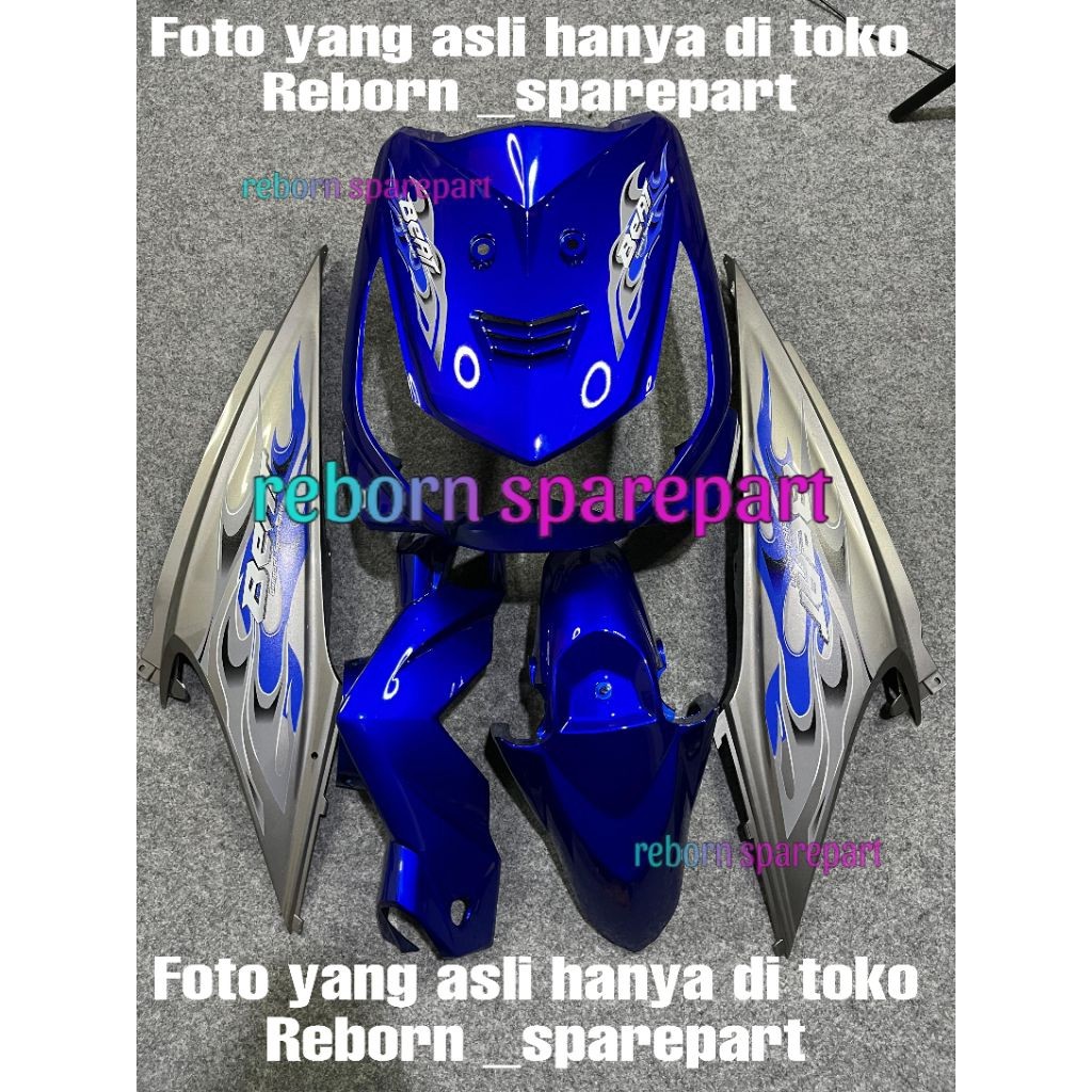cover full body halus honda beat karbu 2008-2012 biru candy mix grey plus stripping api transparan -
