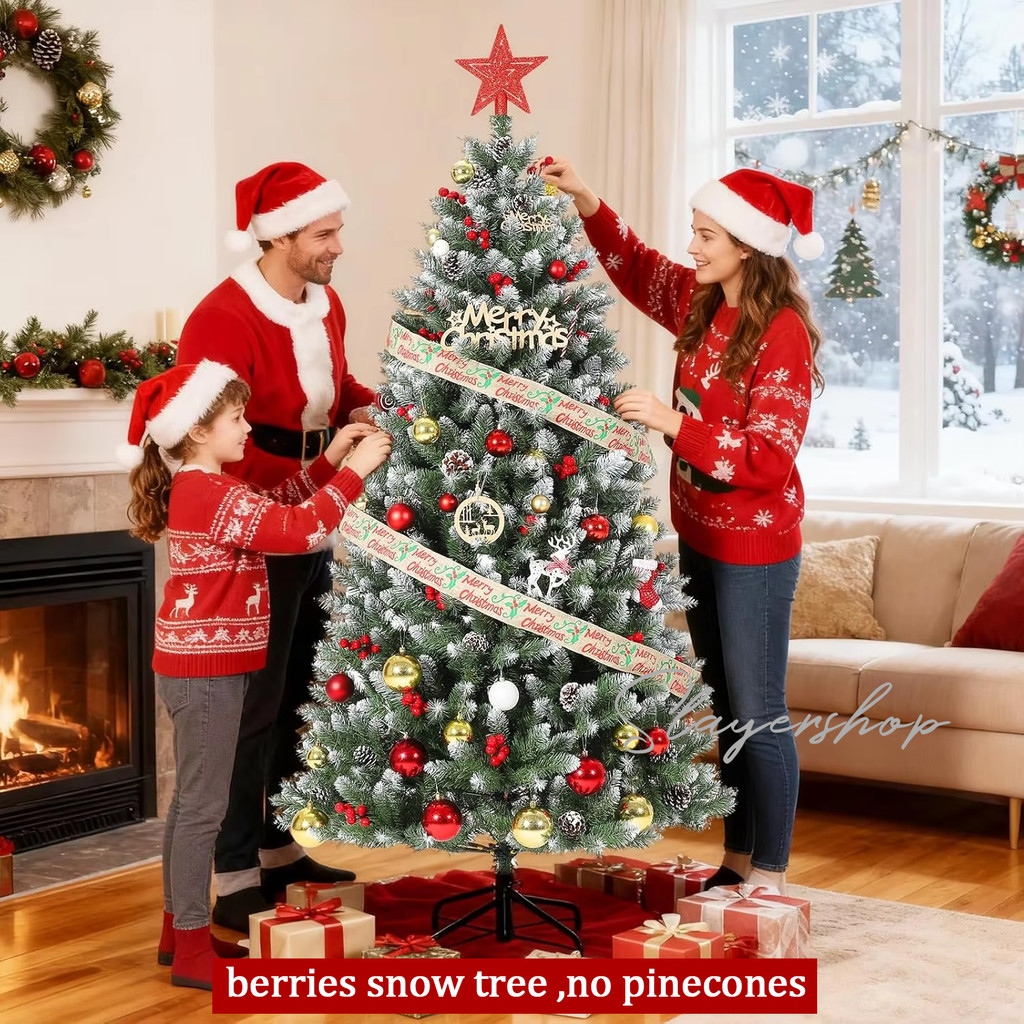 Pohon Natal Buatan Salju dengan Beri Mudah Dipasang Desain Penuh untuk Dekorasi Natal dengan Base Lo