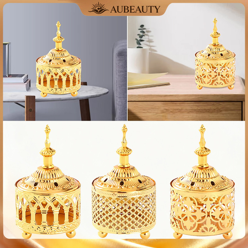 Aubeauty 1pcs Pembakar dupa berbentuk menara berongga emas, pembakar dupa portabel bergaya Arab, pem
