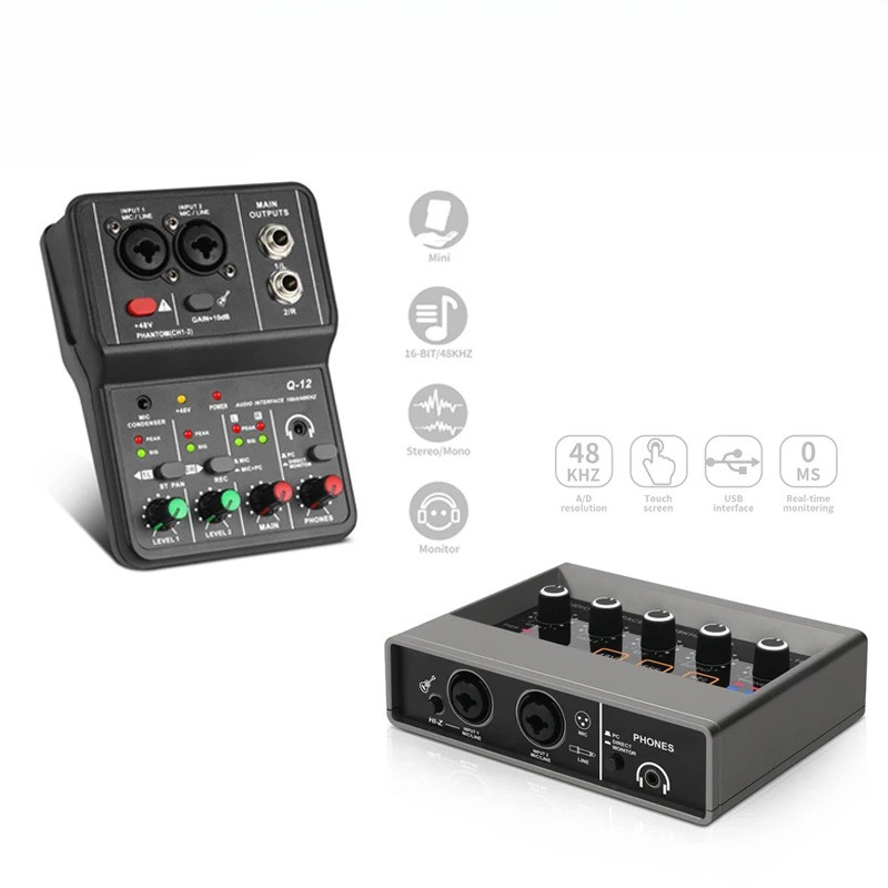 XTUGA Professional Monitoring 2 Channel Portable Auo Interface Sound Card Console Mini USB MIXER For