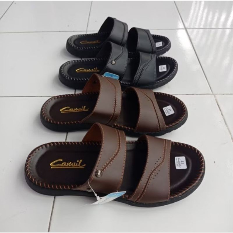 Sandal Pria Carvil Original Kulit Jahitan Double Anti Slip Terbaru