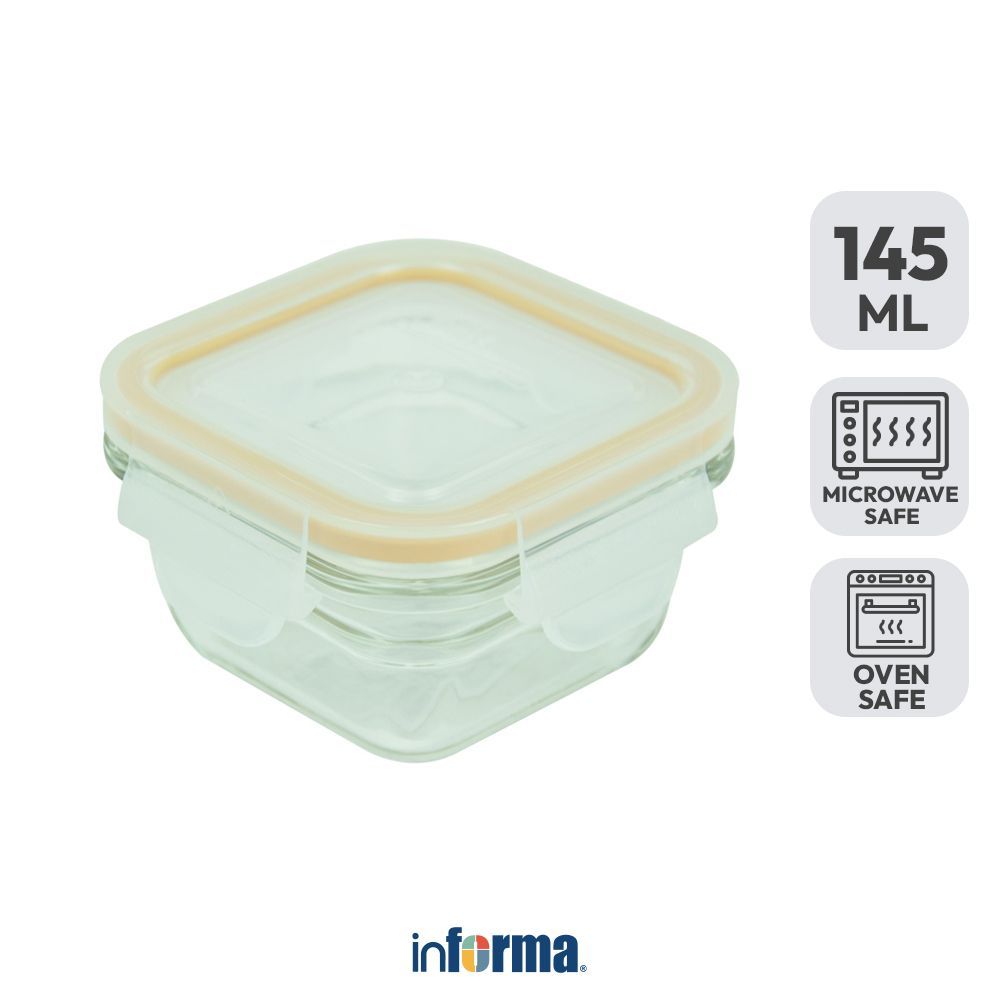 Informa Glasslock Wadah Makanan Tempered Glass Oven Ring Taper Square New 145 ml - Kuning Tempat Mak