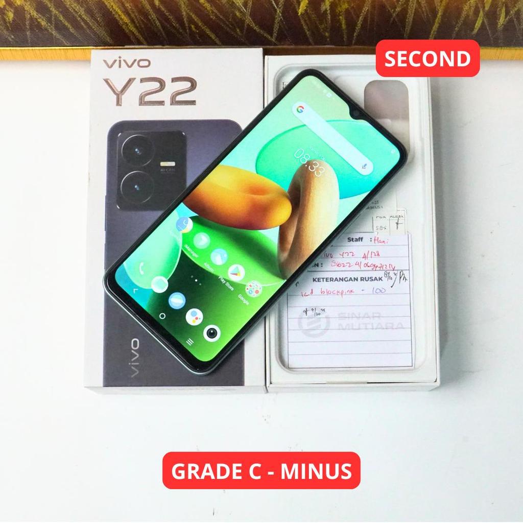 VIVO Y22 6/128 GB GRADE C - MINUS HP SECOND ORIGINAL SINAR MUTIARA CELL