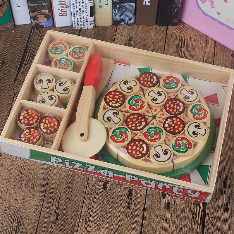 Melissa Doug Wooden Pizza mainan edukasi masak masakan kayu potong