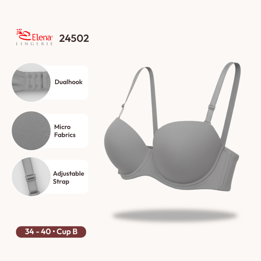 Elena E 24502 Bra Kawat Busa Tebal Push Up Cup B Kait 2 Polos Bh 34B - 40B