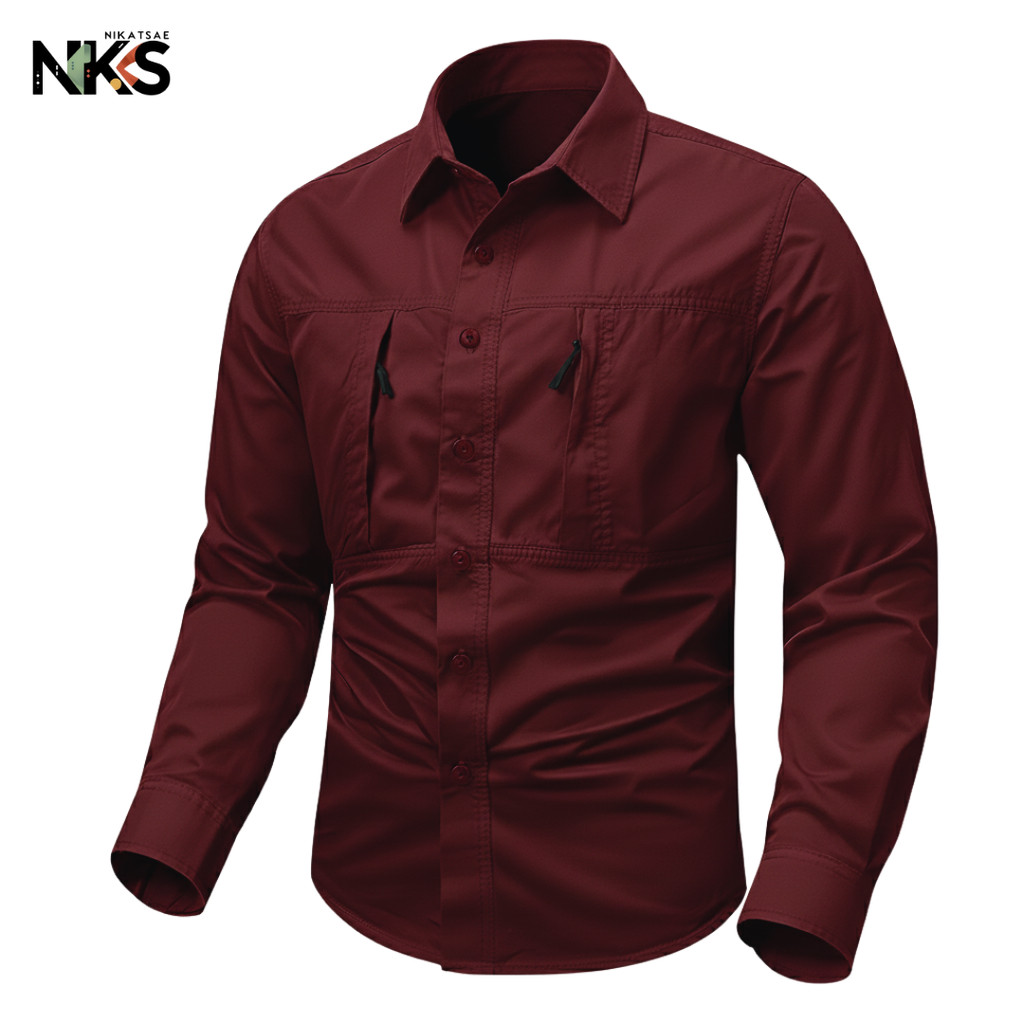 Kemeja Tactical Pria Merah Maroon / Kemeja Tactical / Baju Tactical / Kemeja Tactical Lengan Panjang