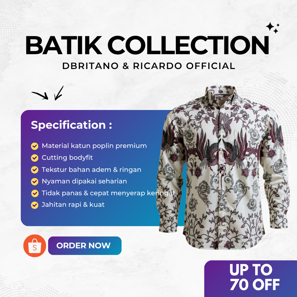 RICARDO Collection Kemeja Batik Slim Fit Red – Cotton Poplin, 1 Saku, Stylish & Cool