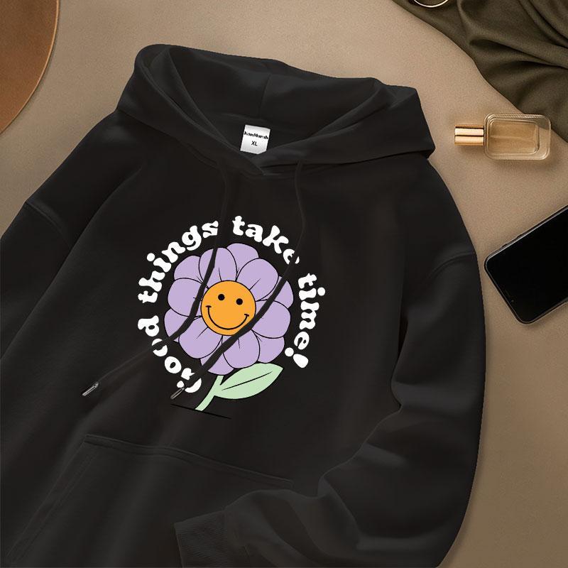 Kaos Murah Id - Hoodie Lengan Panjang Model Korea | Gambar Bunga Matahari | Oversize Unisex | Bahan 