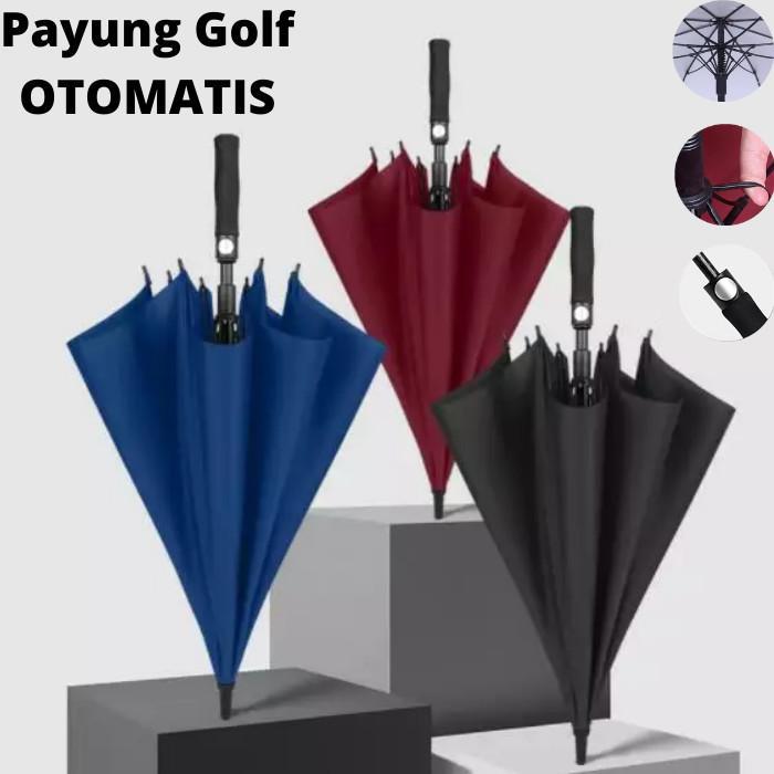(Toko Perabot Madam) Payung Jumbo Besar Payung Golf Otomatis Premium Mewah Kuar Kokoh Fiber - Random