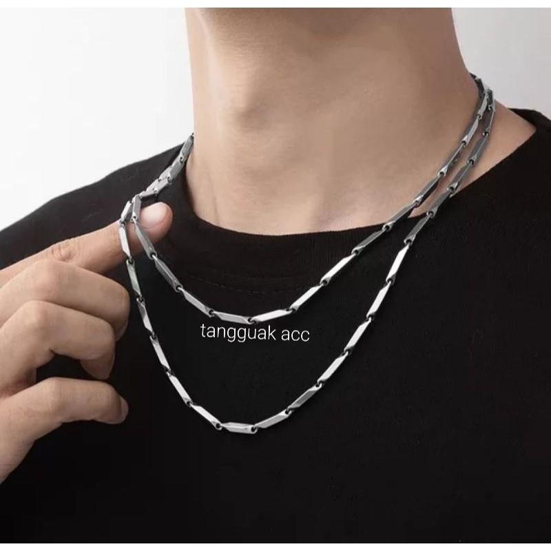Kalung titanium rantai padi/kalung pria/ kalung rantai